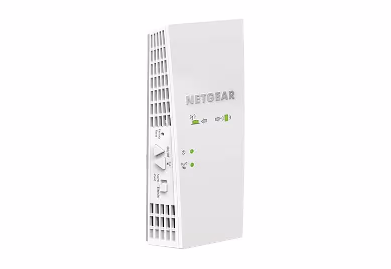 Netgear EX7300 WiFi 6 extender with high-gain antennas and 2100 sq ft coverage designed for large homes and multi-story buildings