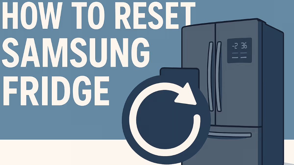 Samsung refrigerator control panel showing digital display with error codes and button combinations for system reset