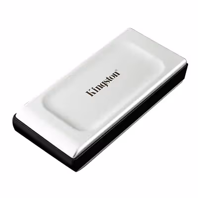 Kingston XS2000 ultra-compact external SSD showing its minimal size compared to other drives, perfect for maximum portability and pocket storage