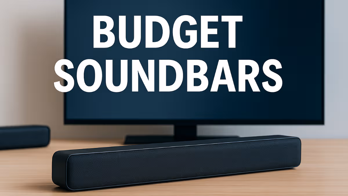 Best budget soundbars in 2025 – affordable soundbar on a desk with TV, representing top audio picks for home entertainment.