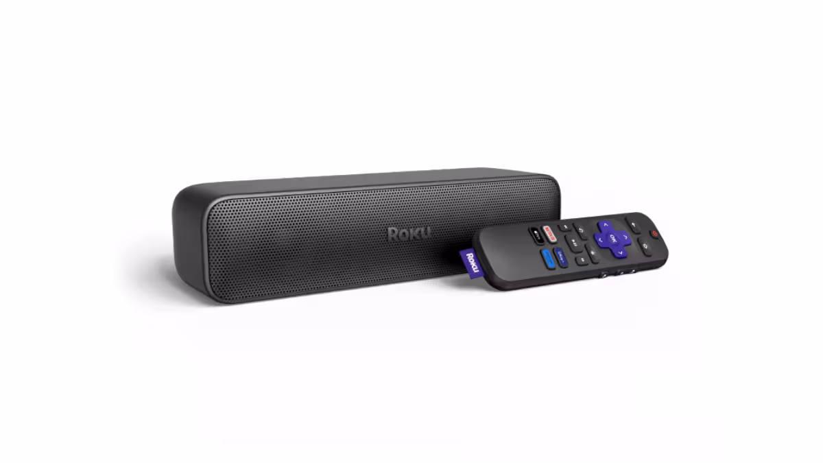 Roku Streambar 2-in-1 device combining soundbar audio upgrade with 4K HDR streaming capabilities and voice remote control