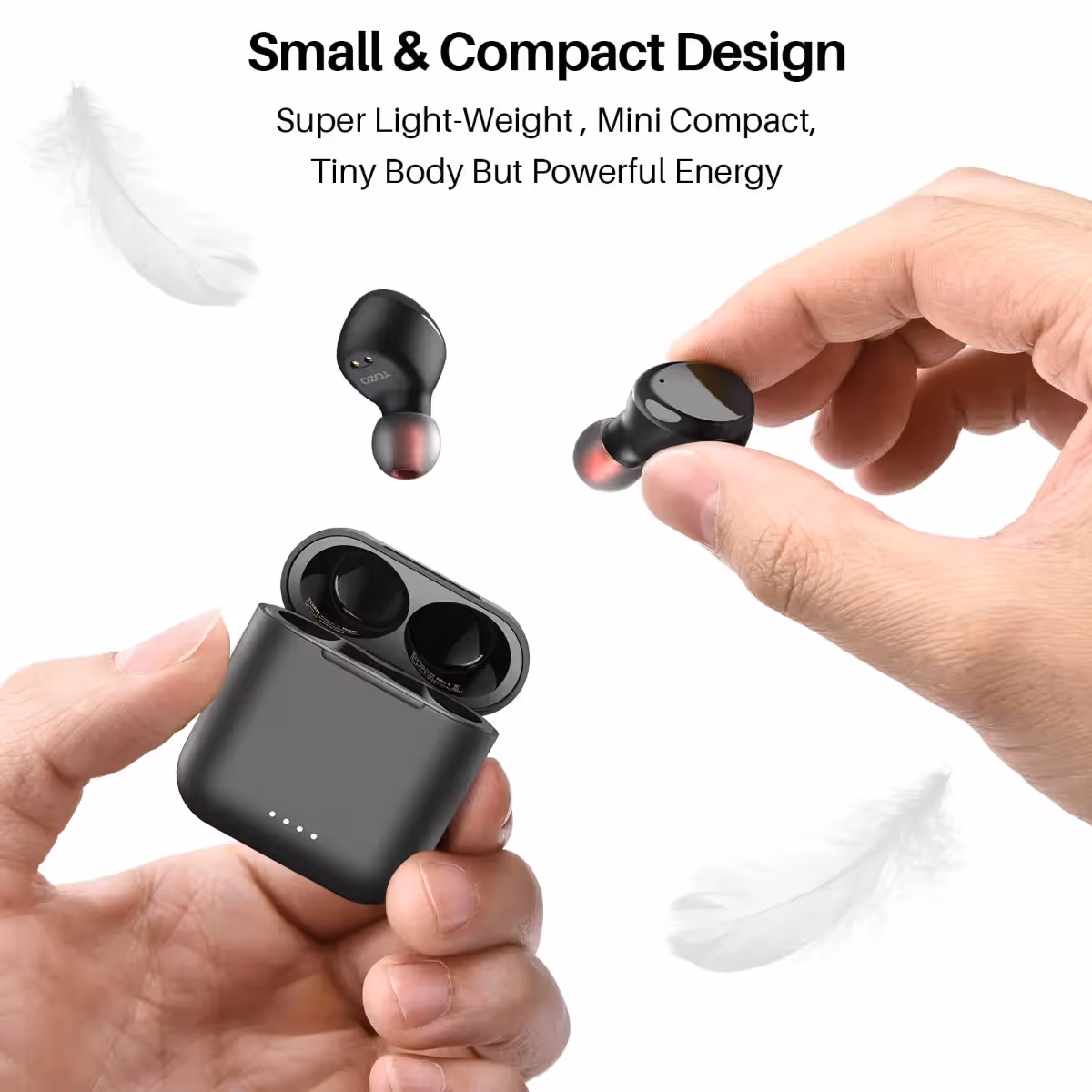Tozo T6 budget wireless earbuds with IPX8 waterproof rating showing compact design and charging case perfect for sports and daily use